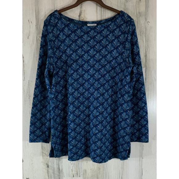 J Jill Ponte Knit Shirt Top Size Medium Petite Blue Floral - Picture 1 of 6